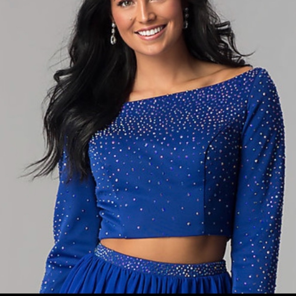 Blue 2pc formal prom dress royal blue Sz 10 stones